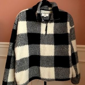 Fluffy black white plaid sweater